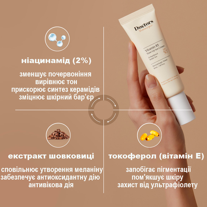 Сонцезахисний крем для обличчя з освітлюючим ефектом SPF 50+ Doctors Tone Up Sun Cream, 50 мл 8809738599013 фото