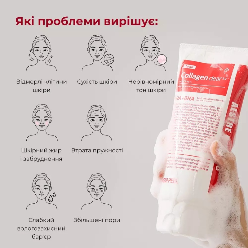 Пінка для вмивання з колагеном і пробіотиками Medi Peel Red Lacto Lacto Collagen Clear 2.0, 300 мл 8809409340975 фото