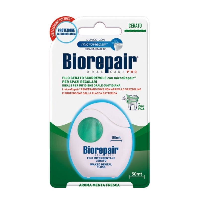 Зубна нитка-флос Щоденний захист з гідроксиапатитом BioRepair Waxed Dental Floss, 50 м 8017331038826 фото