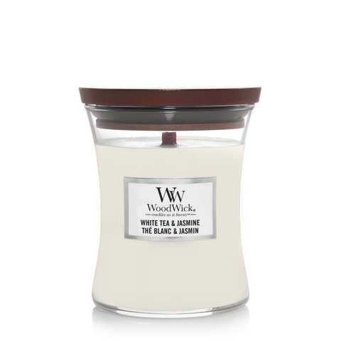 Ароматична свічка з ніжним ароматом Woodwick Medium White Tea & Jasmine, 275 г 92062E фото